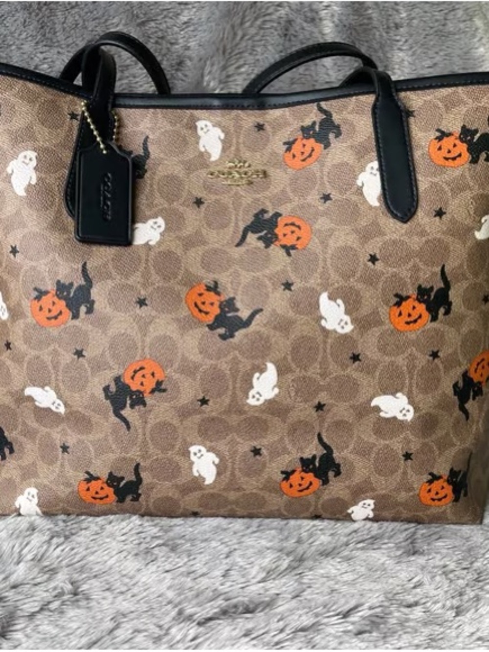 Coach Brown Halloween Print Tote with Black Handles - Picture 1 of 4